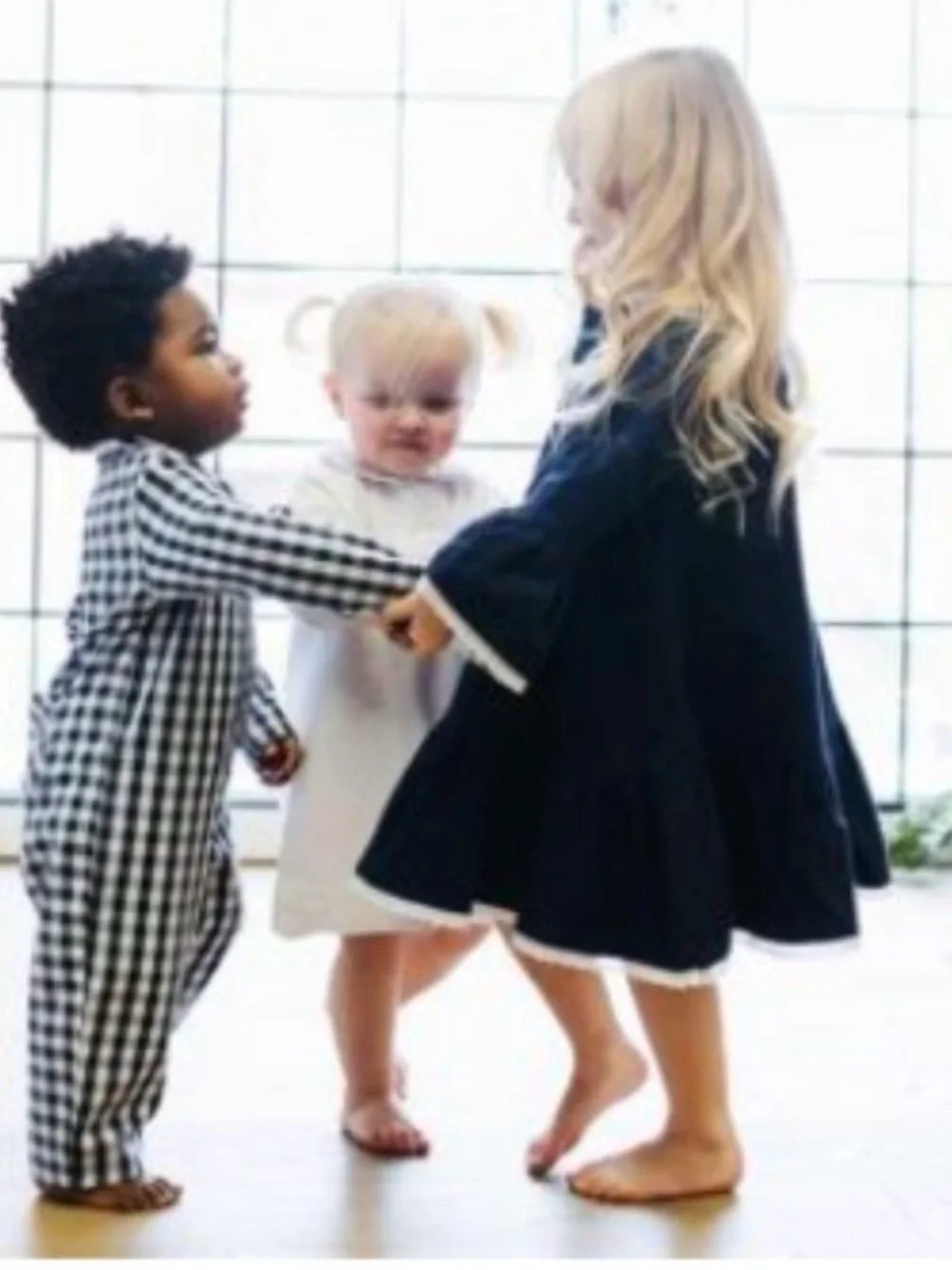Petite Plume Flannel Arabella Navy Bell-Sleeve Ruffle nightgown dress | 3
